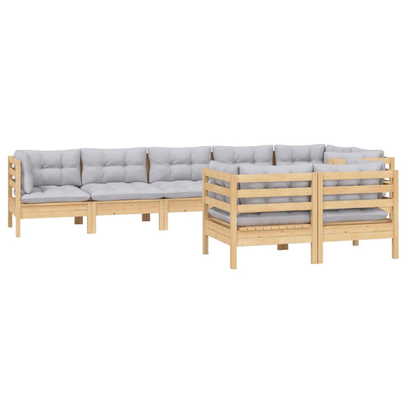 8 Piece Garden Lounge Set with Grey Cushions Solid Pinewood Payday Deals