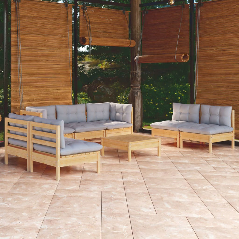 8 Piece Garden Lounge Set with Grey Cushions Solid Pinewood Payday Deals