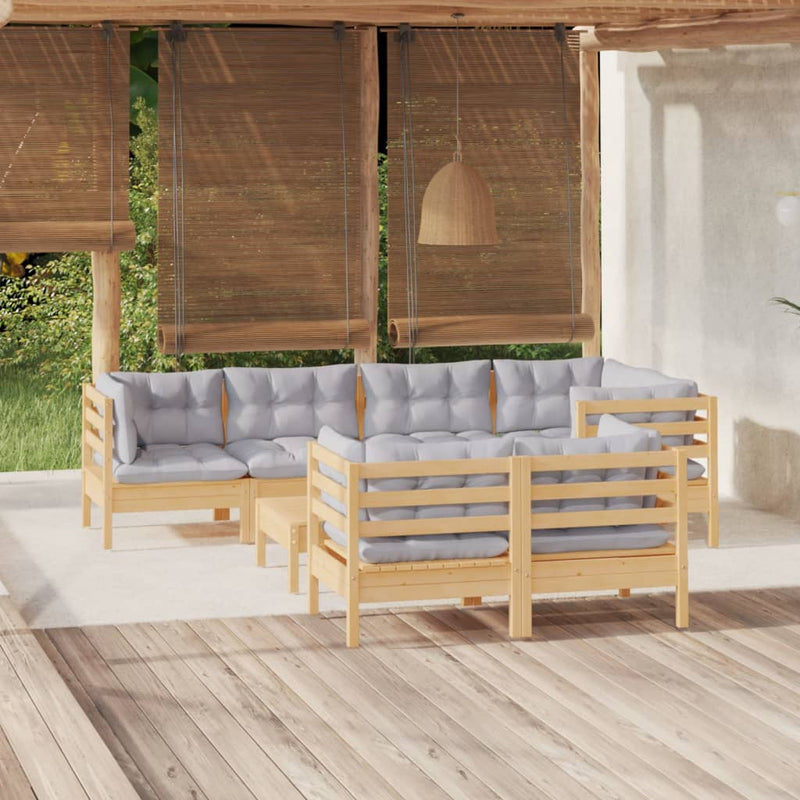 8 Piece Garden Lounge Set with Grey Cushions Solid Pinewood Payday Deals