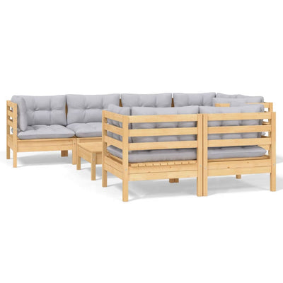 8 Piece Garden Lounge Set with Grey Cushions Solid Pinewood Payday Deals