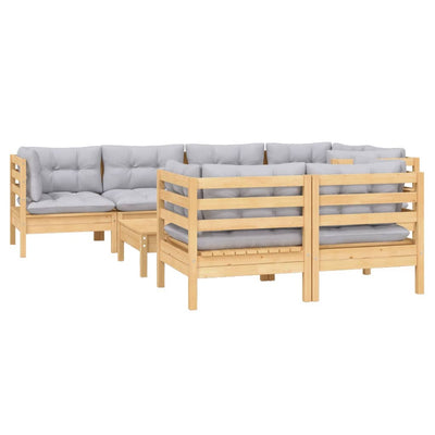 8 Piece Garden Lounge Set with Grey Cushions Solid Pinewood Payday Deals