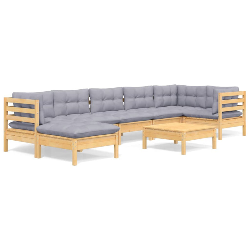 8 Piece Garden Lounge Set with Grey Cushions Solid Pinewood Payday Deals