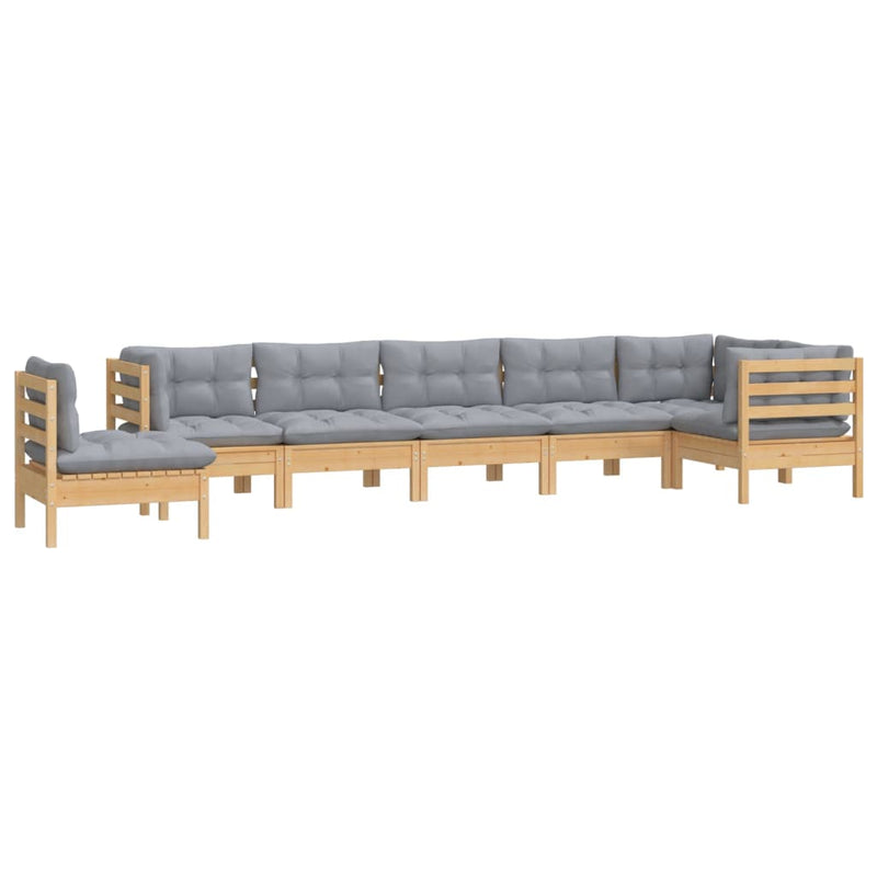 8 Piece Garden Lounge Set with Grey Cushions Solid Pinewood Payday Deals