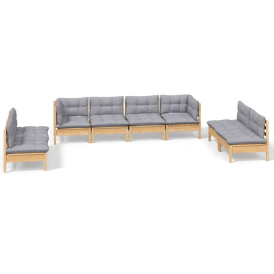 8 Piece Garden Lounge Set with Grey Cushions Solid Pinewood Payday Deals