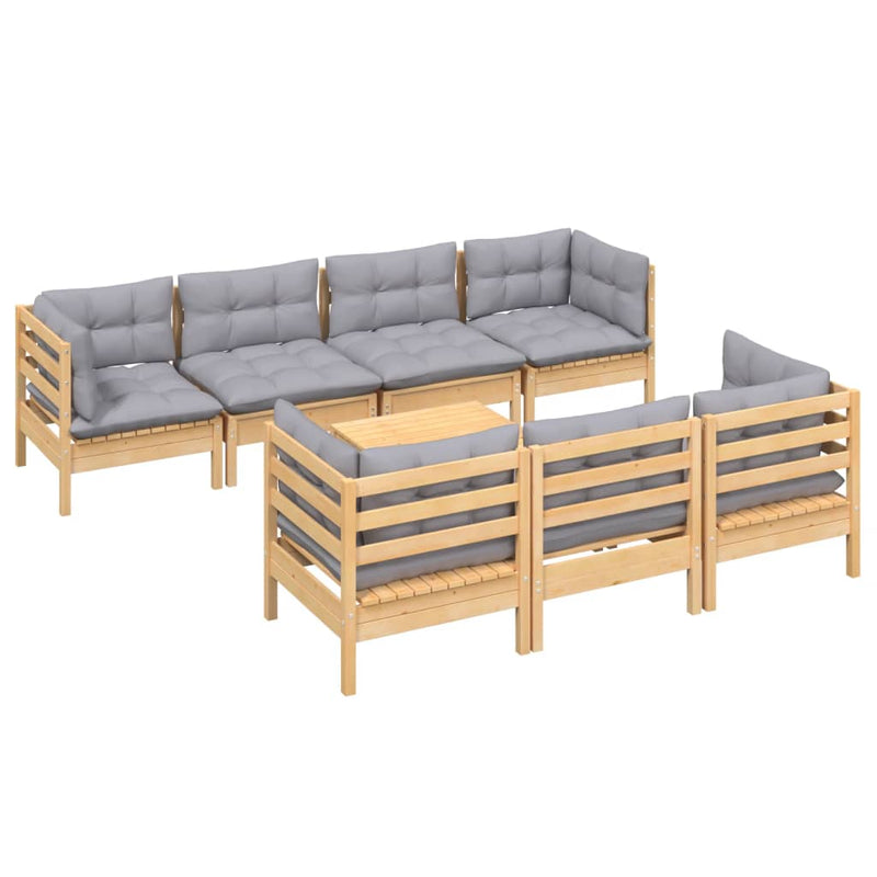 8 Piece Garden Lounge Set with Grey Cushions Solid Pinewood Payday Deals