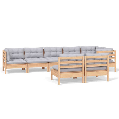 8 Piece Garden Lounge Set with Grey Cushions Solid Pinewood Payday Deals
