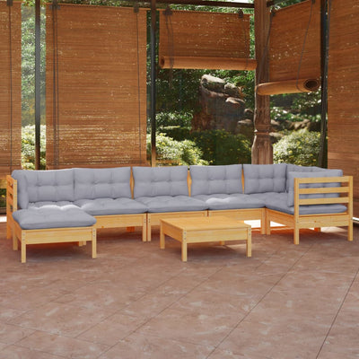 8 Piece Garden Lounge Set with Grey Cushions Solid Pinewood Payday Deals