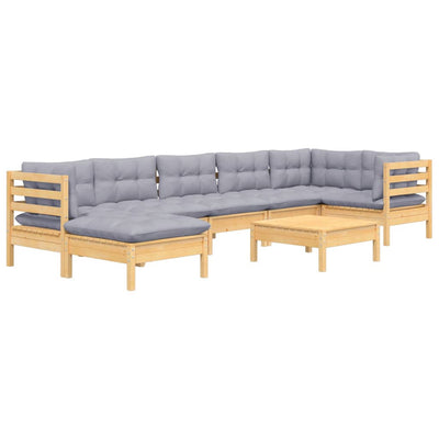 8 Piece Garden Lounge Set with Grey Cushions Solid Pinewood Payday Deals