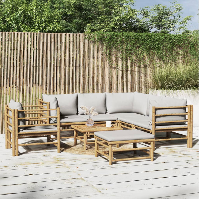 8 Piece Garden Lounge Set with Light Grey Cushions Bamboo Payday Deals
