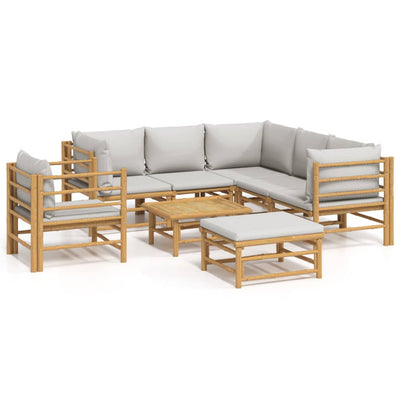 8 Piece Garden Lounge Set with Light Grey Cushions Bamboo Payday Deals