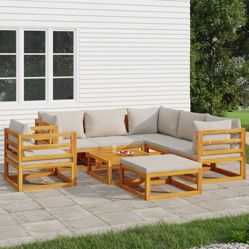 8 Piece Garden Lounge Set with Light Grey Cushions Solid Wood Payday Deals