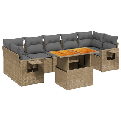 8 Piece Garden Sofa Set with Cushions Beige Poly Rattan Payday Deals