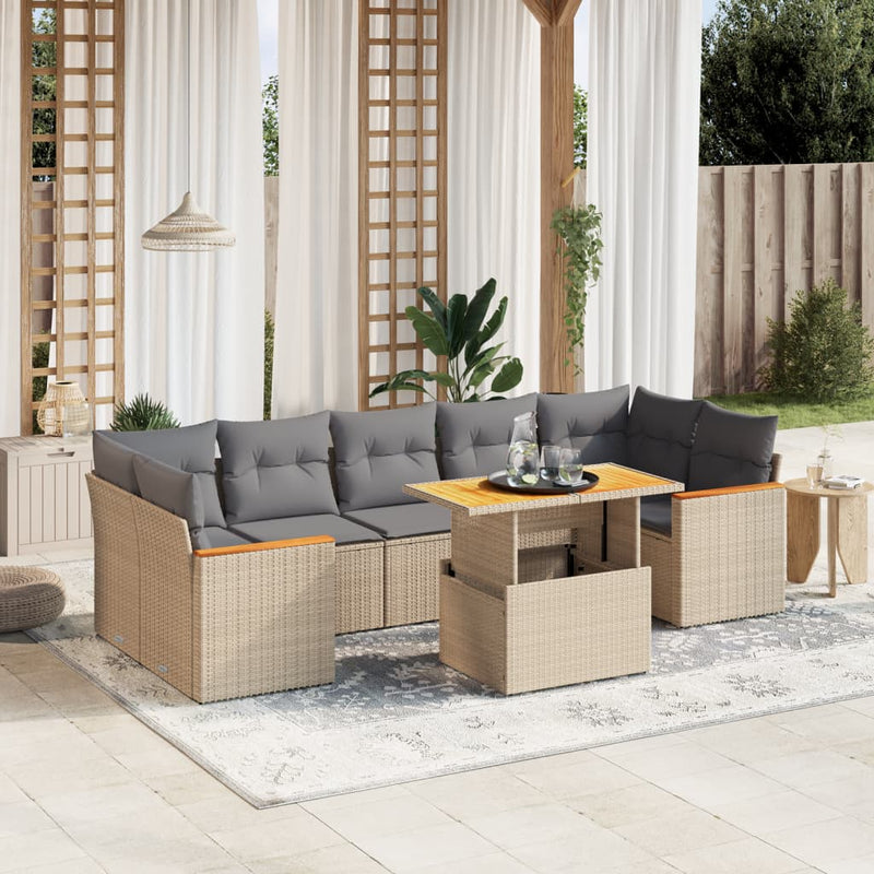 8 Piece Garden Sofa Set with Cushions Beige Poly Rattan Payday Deals