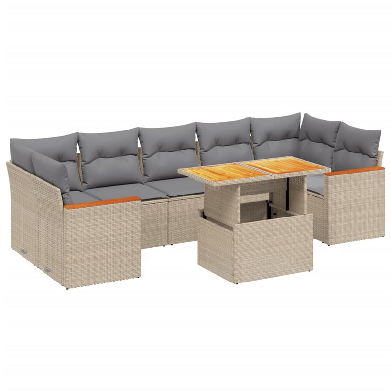 8 Piece Garden Sofa Set with Cushions Beige Poly Rattan Payday Deals