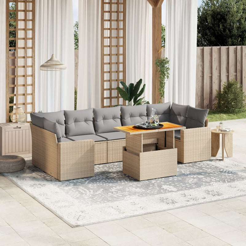 8 Piece Garden Sofa Set with Cushions Beige Poly Rattan Payday Deals
