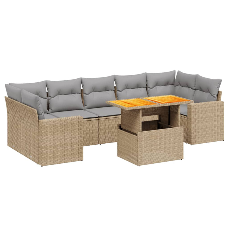 8 Piece Garden Sofa Set with Cushions Beige Poly Rattan Payday Deals