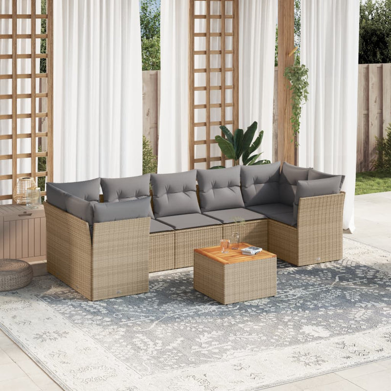 8 Piece Garden Sofa Set with Cushions Beige Poly Rattan Payday Deals