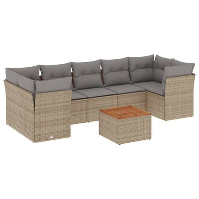 8 Piece Garden Sofa Set with Cushions Beige Poly Rattan Payday Deals