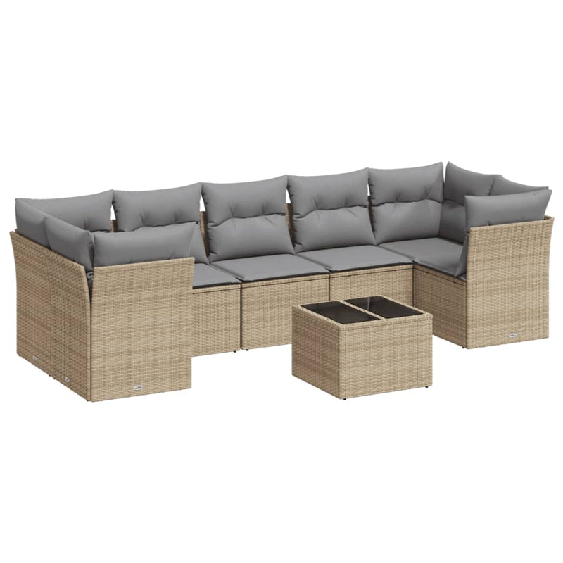 8 Piece Garden Sofa Set with Cushions Beige Poly Rattan Payday Deals