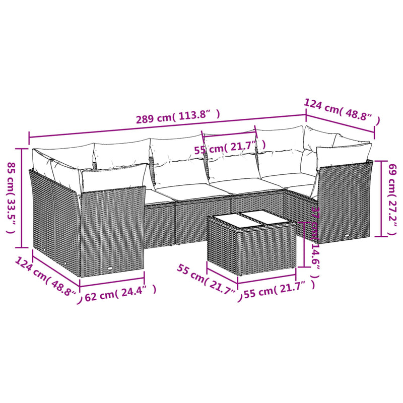 8 Piece Garden Sofa Set with Cushions Beige Poly Rattan Payday Deals