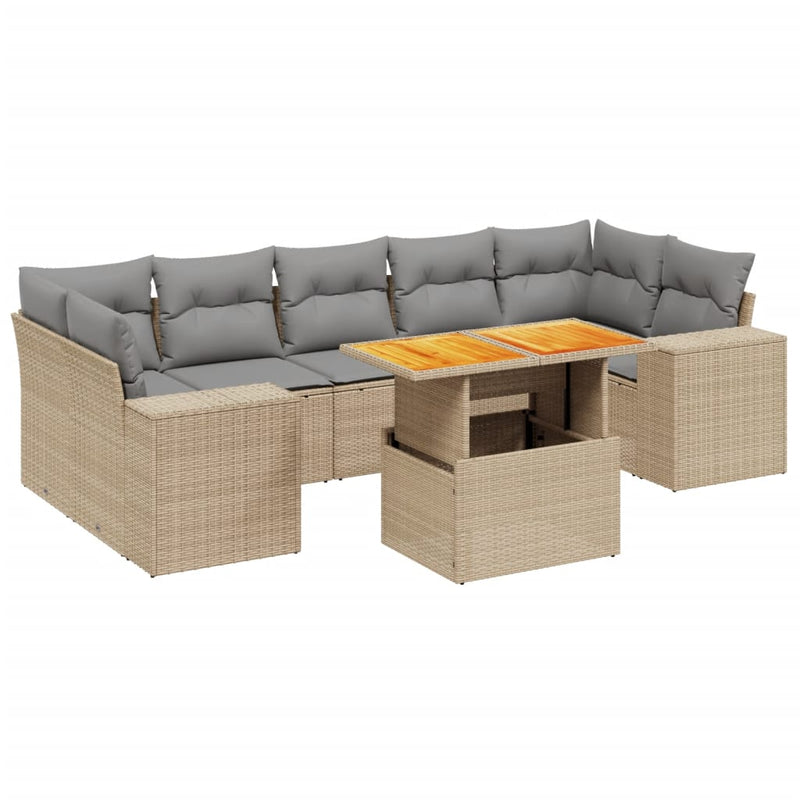 8 Piece Garden Sofa Set with Cushions Beige Poly Rattan Payday Deals