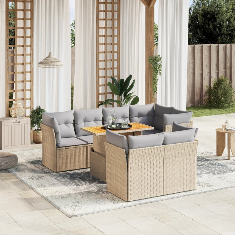 8 Piece Garden Sofa Set with Cushions Beige Poly Rattan Payday Deals