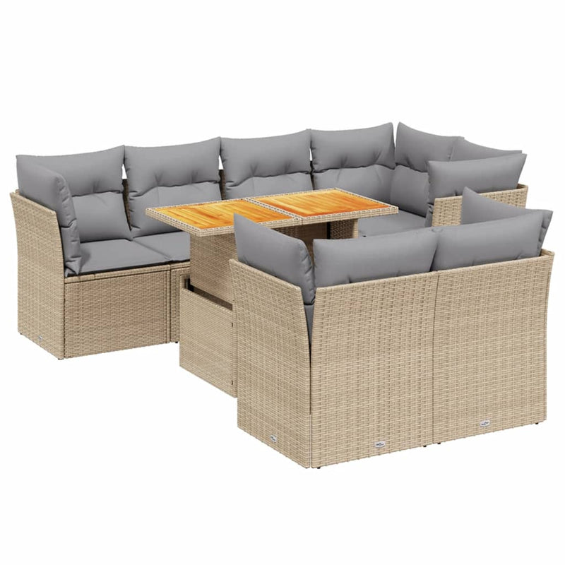 8 Piece Garden Sofa Set with Cushions Beige Poly Rattan Payday Deals