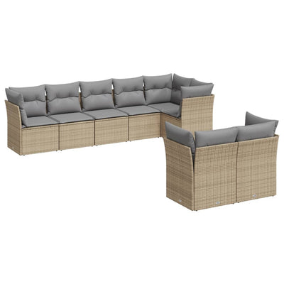 8 Piece Garden Sofa Set with Cushions Beige Poly Rattan Payday Deals
