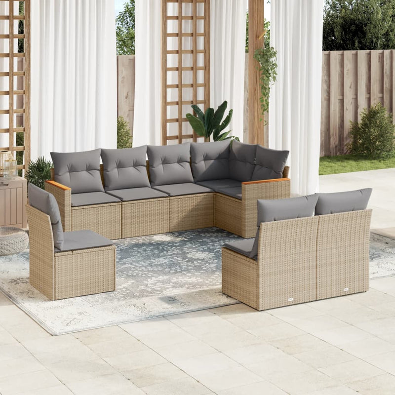 8 Piece Garden Sofa Set with Cushions Beige Poly Rattan Payday Deals