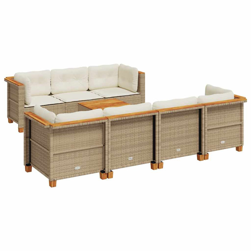 8 Piece Garden Sofa Set with Cushions Beige Poly Rattan Payday Deals