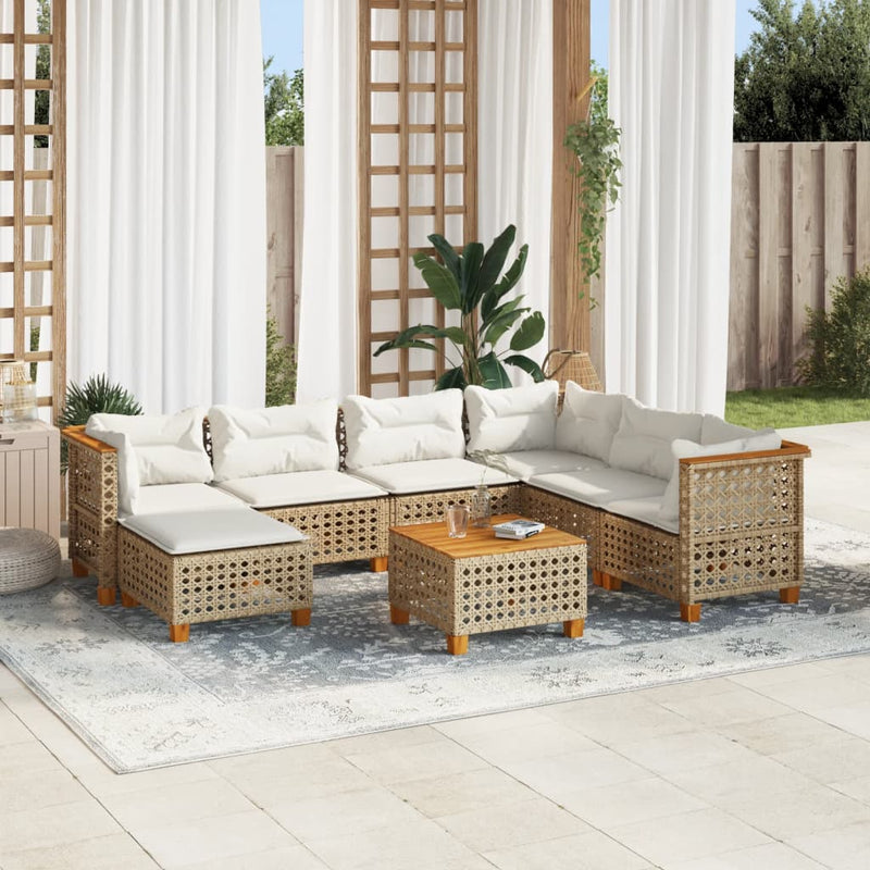8 Piece Garden Sofa Set with Cushions Beige Poly Rattan Payday Deals