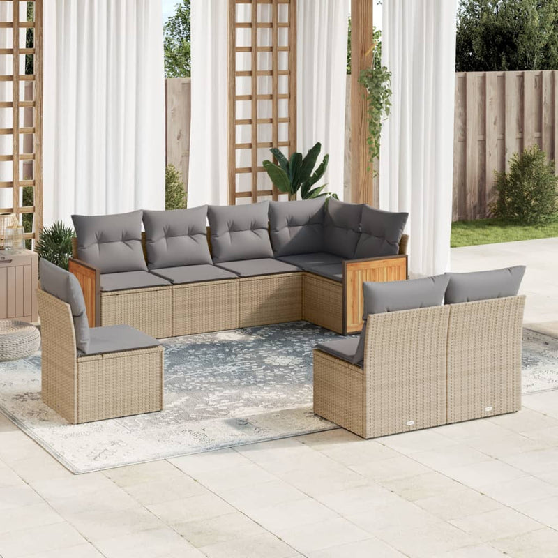 8 Piece Garden Sofa Set with Cushions Beige Poly Rattan Payday Deals