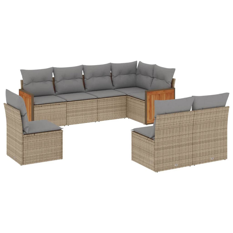 8 Piece Garden Sofa Set with Cushions Beige Poly Rattan Payday Deals