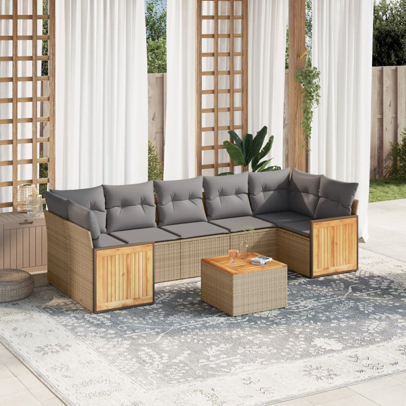 8 Piece Garden Sofa Set with Cushions Beige Poly Rattan Payday Deals