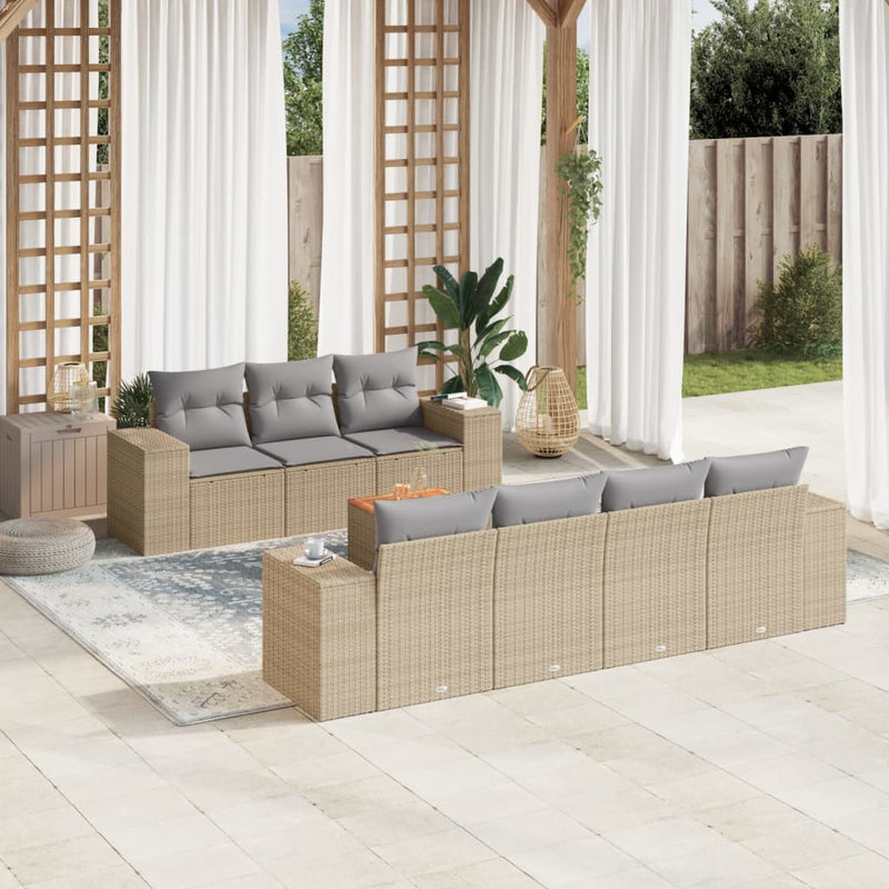 8 Piece Garden Sofa Set with Cushions Beige Poly Rattan Payday Deals