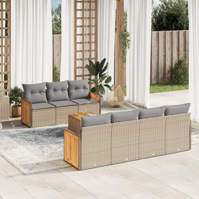 8 Piece Garden Sofa Set with Cushions Beige Poly Rattan