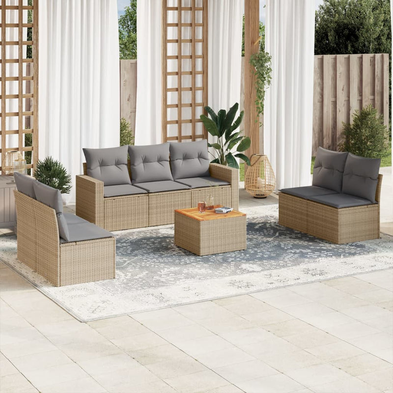 8 Piece Garden Sofa Set with Cushions Beige Poly Rattan Payday Deals