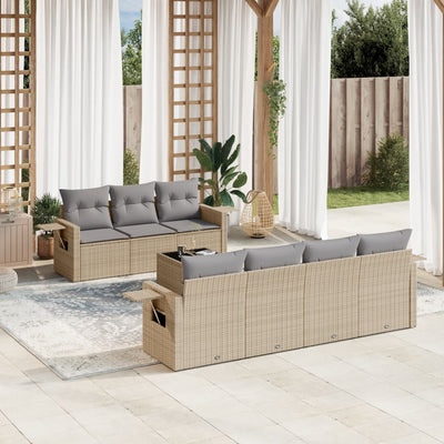 8 Piece Garden Sofa Set with Cushions Beige Poly Rattan