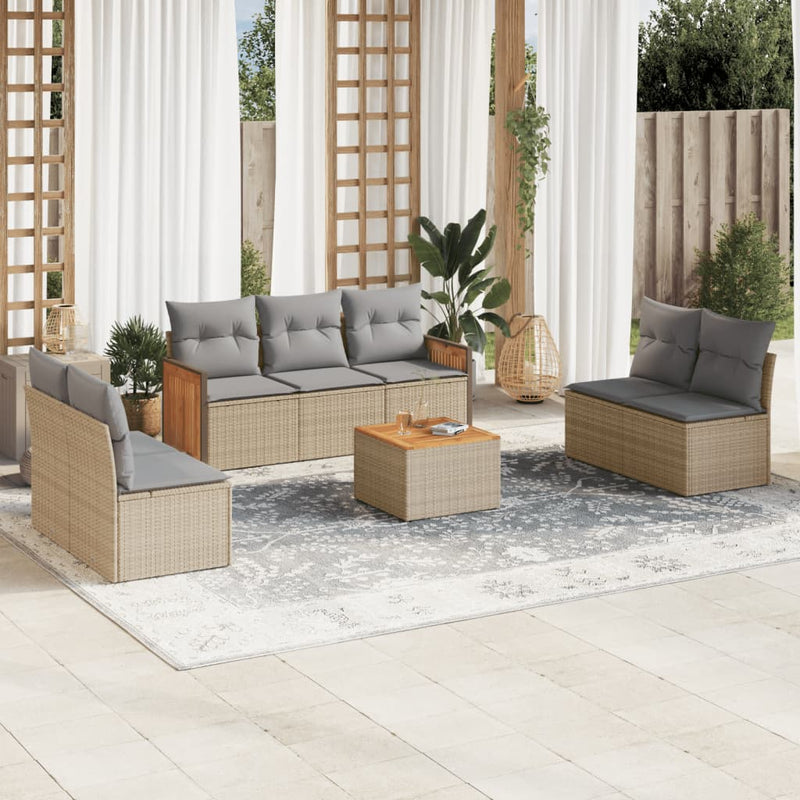 8 Piece Garden Sofa Set with Cushions Beige Poly Rattan Payday Deals