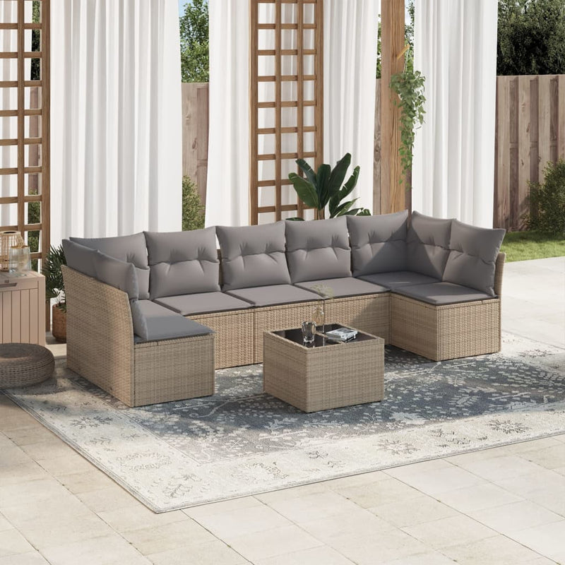 8 Piece Garden Sofa Set with Cushions Beige Poly Rattan Payday Deals