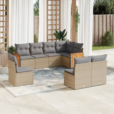 8 Piece Garden Sofa Set with Cushions Beige Poly Rattan