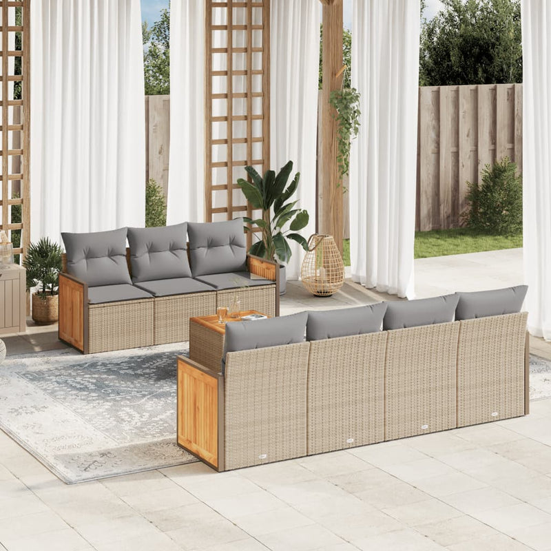 8 Piece Garden Sofa Set with Cushions Beige Poly Rattan Payday Deals