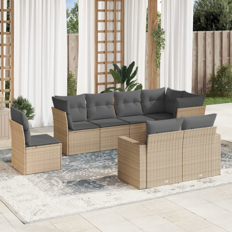 8 Piece Garden Sofa Set with Cushions Beige Poly Rattan Payday Deals