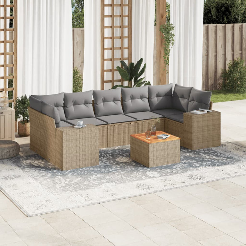 8 Piece Garden Sofa Set with Cushions Beige Poly Rattan Payday Deals