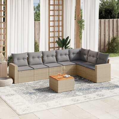 8 Piece Garden Sofa Set with Cushions Beige Poly Rattan