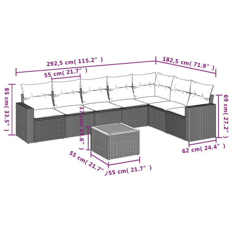 8 Piece Garden Sofa Set with Cushions Beige Poly Rattan Payday Deals