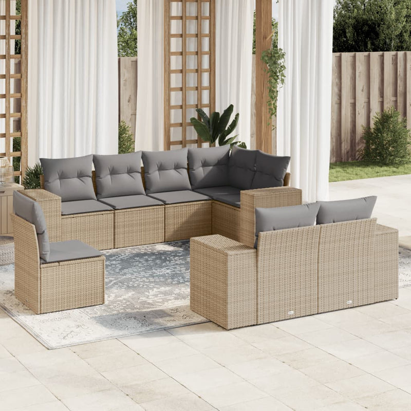 8 Piece Garden Sofa Set with Cushions Beige Poly Rattan Payday Deals