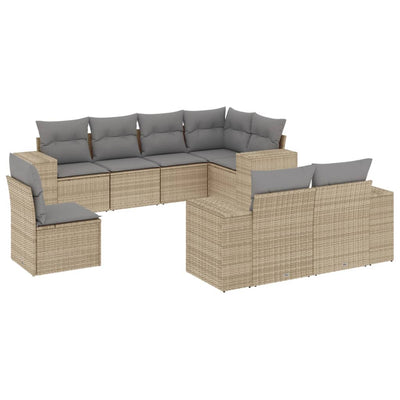 8 Piece Garden Sofa Set with Cushions Beige Poly Rattan Payday Deals