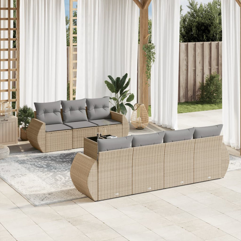 8 Piece Garden Sofa Set with Cushions Beige Poly Rattan Payday Deals