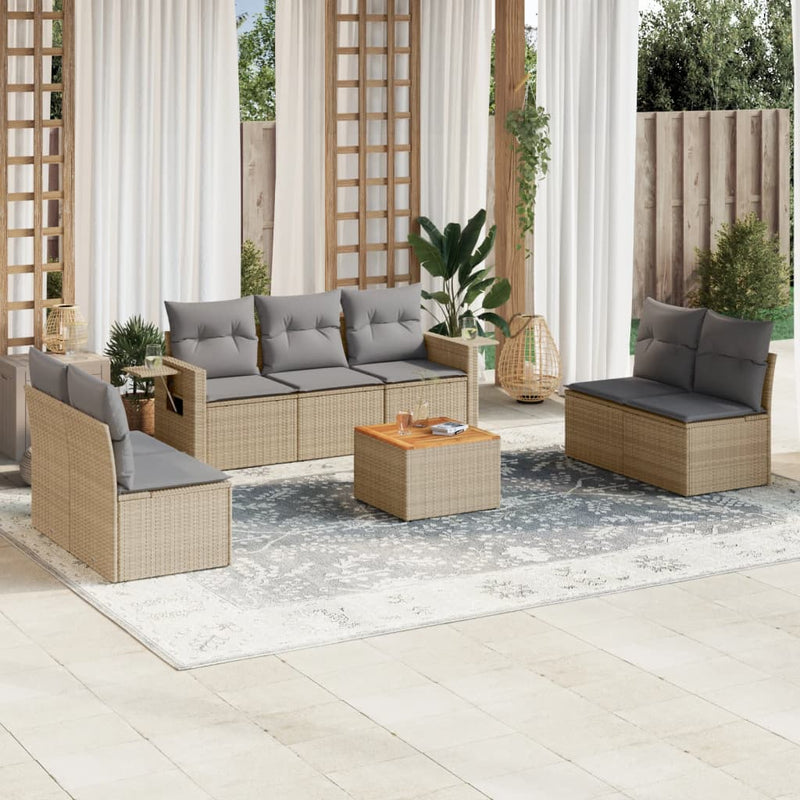 8 Piece Garden Sofa Set with Cushions Beige Poly Rattan Payday Deals